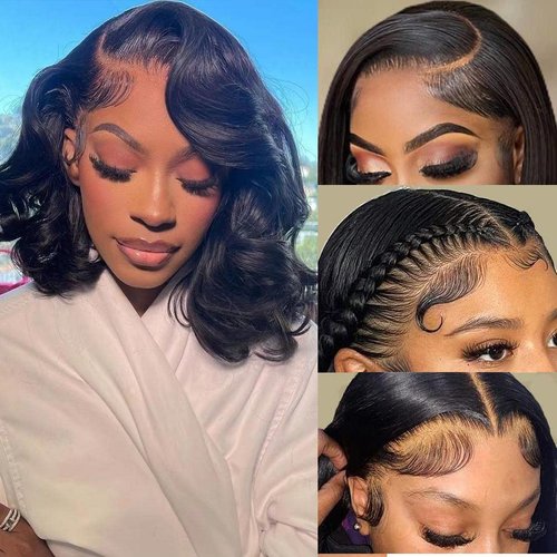 Srakuw 13x4 Bob Wig Human Hair Lace Front Wigs for Black Women Pre Plucked 180% Density Glueless Wigs Human Hair Loose Body Wave Short Bob Wig Brazilian Unprocessed Virgin Human Hair Wig (12 Inch)