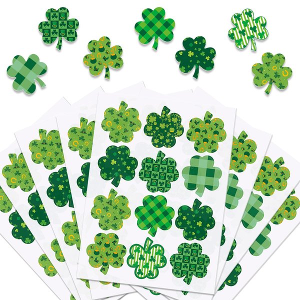 96 Pieces Shamrock Tattoo Stickers St. Patrick's Day Clover Temporary Tattoos Irish Party for Kids Adults Women Men Body Face Decor Accessories (8 Sheets)