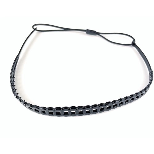 Fashion Accessories Now Black chain link pattern jelly skinny narrow headband soft stretch hair grip teeth 3/8 inch wide circle link