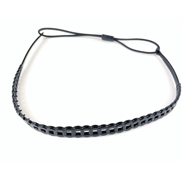 Fashion Accessories Now Black chain link pattern jelly skinny narrow headband soft stretch hair grip teeth 3/8 inch wide circle link
