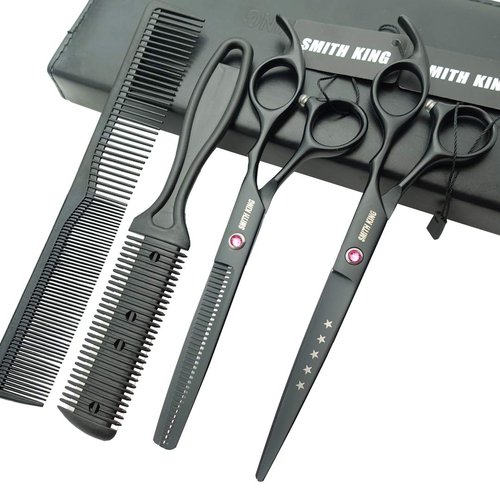 7.0 Inches Hair Cutting Scissors Set with Combs Lether Scissors Case,Hair cutting shears Hair Thinning shears For Personal and Professional (Silver)