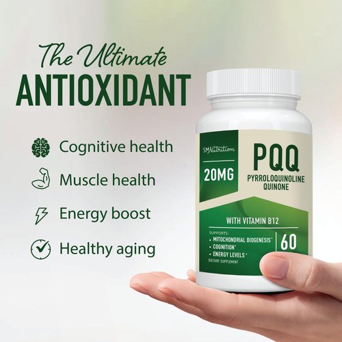 PQQ Supplement 20mg | Mitochondrial Biogenesis & Energy Optimizer With CoQ10 & Vitamin B12 | Supports Brain Health & Mitochondria Production | Ultra PQQ Formula | Vegan, Gluten-Free | 60 Capsules