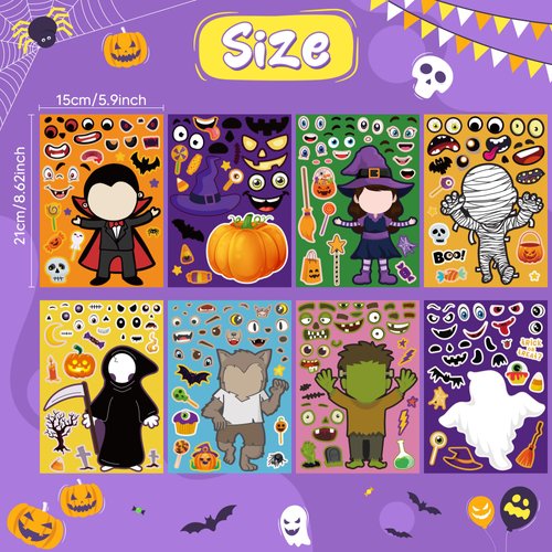 OHOME Halloween Stickers for Kids - Halloween Party Favors - DIY Halloween Crafts Stickers - Halloween Games | Kids Halloween Toys Gifts Treats Decorations Activities Party Supplies(24 Sheets)