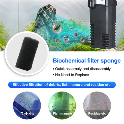 TARARIUM Quiet Betta Fish Filter Aquarium Internal Filter for 2-15 Gallon Fish Turtle Tank Biochemical Small 79 GPH Rain Shower Design 3 in 1 Oxygen Air and Water Pump Multifunctional Submersible