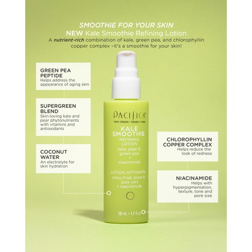 Pacifica Beauty Kale Smoothie Refining Lotion & Detox Deep Cleaning Face Wash Set, Skincare, Moisturizer, Niacinamide, Minimize Pores, Serum, Facial Cleanser, Vegan, 1.7 fl oz and 5 fl oz (Set of 2)
