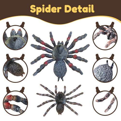 SCAHOW Realistic Fake Spiders, 2pcs Plastic Spider Toys Figures with Giant Whiteknee Tarantula, Educational Insect Animal Figures for Kids Toddlers, Halloween Decoration Prank Props