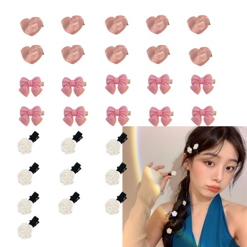 FMOYSIEN 30 PCS Hair Clip Mini Bow Heart Flower Shape Hair Clip Cute Flower Hair Pin Decor Hair S...