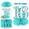 Teal Sweet 16th Birthday Decorations Honeycomb Centerpieces, 8Pcs Breakfast Blue Happy 16 Birthday Table Centerpieces Party Supplies for Girls, Teal Blue Sixteen Bday Party Table Toppers Sign Decor