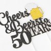 Cheers & Beers to 50 Years Cake Topper, Happy 50th Birthday Cake Topper, 50th Anniversary Party Supplies, Black Glittery