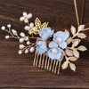 Bridal Hair Combs, Wedding Hair Comb Crystal Flower Hair Clips Bride Bridesmaid Hair Sides Comb Rhinestone Barrettes, Pearl Flower Hair Pins Hair Accessories for Women Girls (Light Blue)