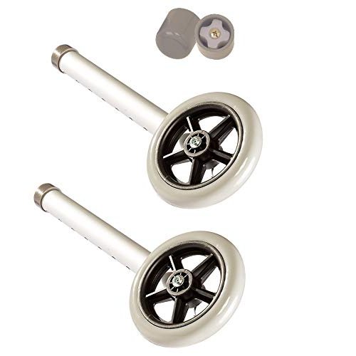 5" Walker Wheels Replacement Kit, Universal Replacement Wheel Kit for Walkers with Pair of Walker Ski Glides, 5 Inch Wheels by Healthline Trading