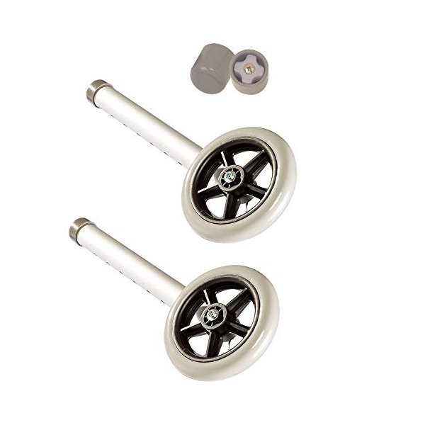 5" Walker Wheels Replacement Kit, Universal Replacement Wheel Kit for Walkers with Pair of Walker Ski Glides, 5 Inch Wheels by Healthline Trading