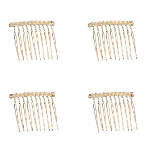Ruwado 4 Pcs Hair Side Comb 10 Teeth Elegant Small Veil Wire Metal Hair Clips Twist Hair Barrettes Accessories for Women Girls Bridal Wedding Parties Hair Decorative Supplies (KC Gold)