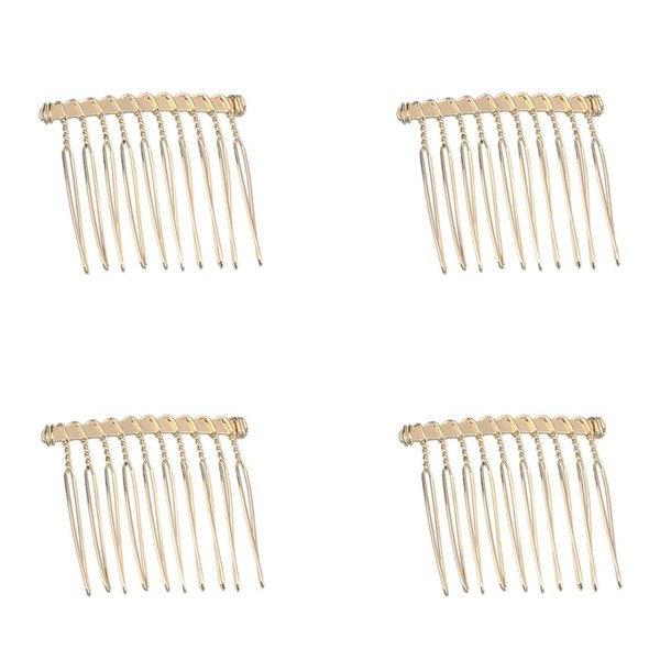 Ruwado 4 Pcs Hair Side Comb 10 Teeth Elegant Small Veil Wire Metal Hair Clips Twist Hair Barrettes Accessories for Women Girls Bridal Wedding Parties Hair Decorative Supplies (KC Gold)
