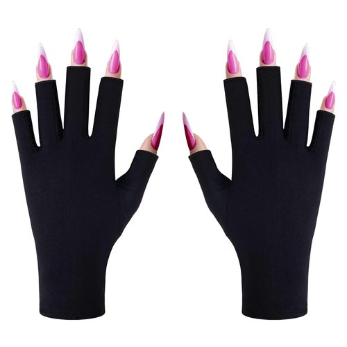 CGBOOM UV Gloves for gel nail lamp, Professional UPF50+ UV Protection Gloves for Manicures, Anti UV Fingerless Gloves for Nail Art Skin Care Protecting Hands from UV Light Harm (Black)