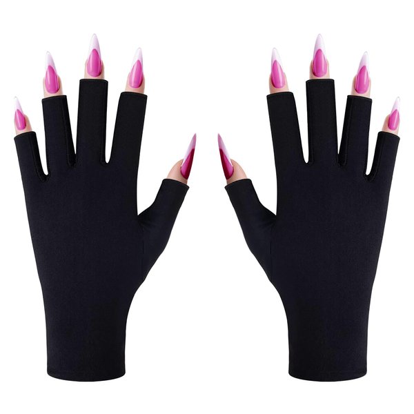 CGBOOM UV Gloves for gel nail lamp, Professional UPF50+ UV Protection Gloves for Manicures, Anti UV Fingerless Gloves for Nail Art Skin Care Protecting Hands from UV Light Harm (Black)