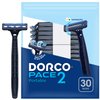 Dorco Pace 2 Plus Disposable Razor 2 blades Pivoting Head Open-Flow for Easy Rinsing with Lubricating Strip and Long Non-Slip Rubber Handle (30 ct No Rubber Handle)