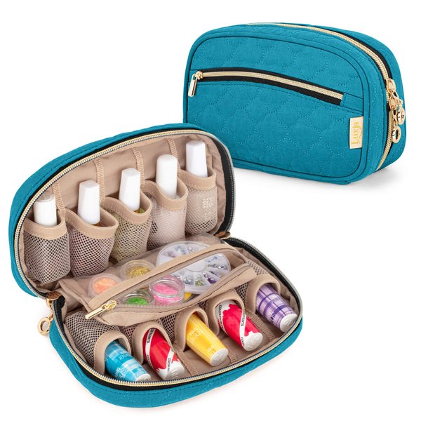 LUXJA Nail Polish Case - Holds 10 Bottles (15ml - 0.5 fl.oz), Nail Polish Organizer with Zipper Pockets (Bag Only), Teal