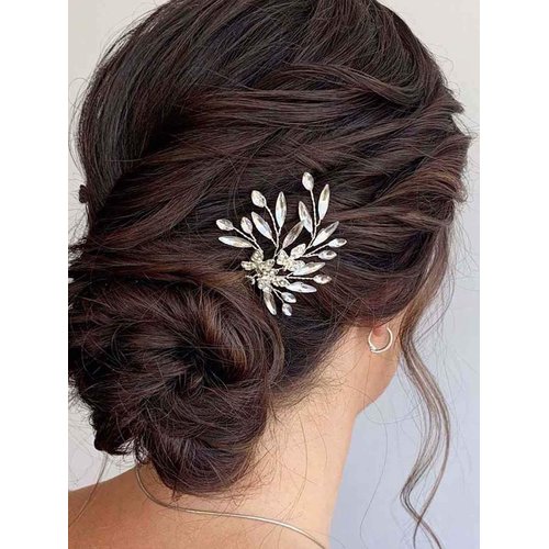Yean Crystal Bride Wedding Hair Pins Sliver Leaf Bridal Hair Piece Rhinestone Hair Accessories for Women and Girls(Pack of 2)