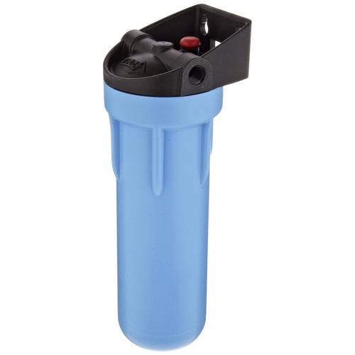 Pentair Pentek 158642 3G Slim Line Filter Housing, 3/8" NPT #10 Under Sink Opaque Water Filter Housing, Integral Bracket Cap with Pressure Relief Button, 10 Inch, Black/Blue