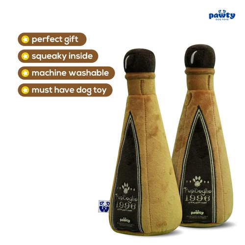 Pawty Dog Toys - Pup Doglio 1996 Dog Toy - Plush Cute Unique Dog Drinks Toy with Squeaker for Small Dogs - Cute Dog Gifts for Favorite Dog Birthday