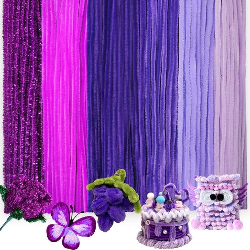 200 PCS 6 Colors Purple Pipe Cleaners Chenille Stems,Pipe Cleaners Craft,Pipe Cleaners Set for DIY Art and Craft Projects（Gradient Purple）
