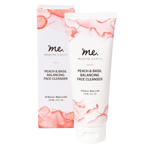 Mudita Earth Organic Skin Cleanser: Peach Leaf and Basil Acne, Vitamin C Cleanser for Acne, Natural and Gentle Cleanser Face Wash for Sensitive Skin with Moringa Oil