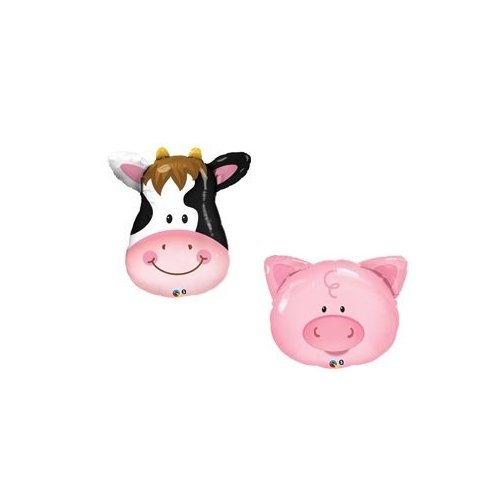 COW PIG Farm BARNYARD Barn Head Shaped Party ANIMALS Mylar Foil BALLOONS