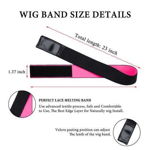 3Pcs Elastic Bands for Wigs: Lace Melting Front Wig Grip, Baby Hair Control, and Edge Laying Headband, Pink + Black, Wig Accessories