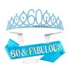 Vovii 60th Birthday Sash and Tiara, Blue Tiara, 60th Birthday Gifts for Women, 60th Birthday Decorations for Women, Happy 60th Birthday Decorations