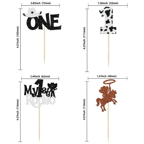 24Pcs Cowboy 1st Birthday Cupcake Toppers Glitter First Birthday Hat Cowboy One Cake Decorations for Western Theme Baby Shower Kids Boys 1st Birthday Party Supplies White