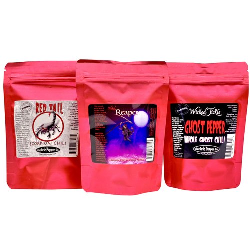 Wicked Tickle Spice Gift Set Dried Carolina Reaper Peppers Ghost Pepper Scorpion Chili 15 Whole Peppers