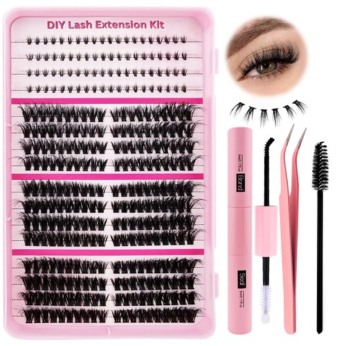 Fluffy Lash Clusters Kit with Bottom Lashes 320pcs DIY Lash Extension Kit, Wispy Lash Clusters Kit with Lower Eyelash 8-16mm Eyelashes Kit with Lash Bond and Seal and Lash Applicator Tool.(B+456K)