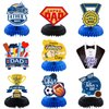 Whaline 9Pcs Happy Father's Day Honeycomb Centerpieces DAD Medal Trophy Suit Bow Tie Pattern Table Toppers Black Blue Honeycomb Table Decorations for Father's Day Grandfather Birthday Party Supplies