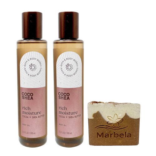 Bath & Body Works Coco Shea Rich Moisture - 2 Pack Of Body Oil With a Yamma Jamma Bar Soap.