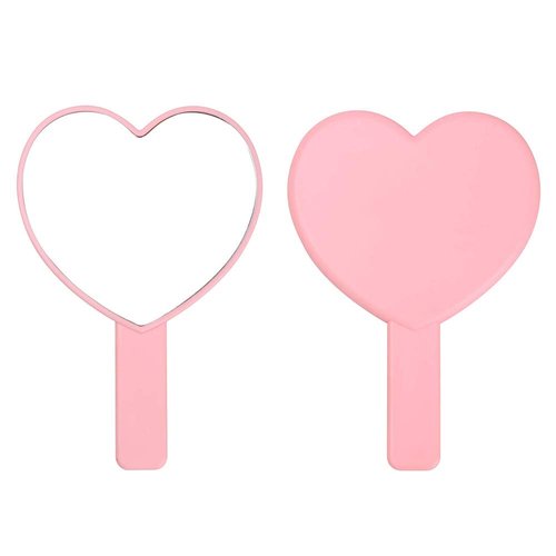 TBWHL Heart-Shaped Travel Handheld Mirror, Cosmetic Hand Mirror with Handle (Pink, 1Pack)