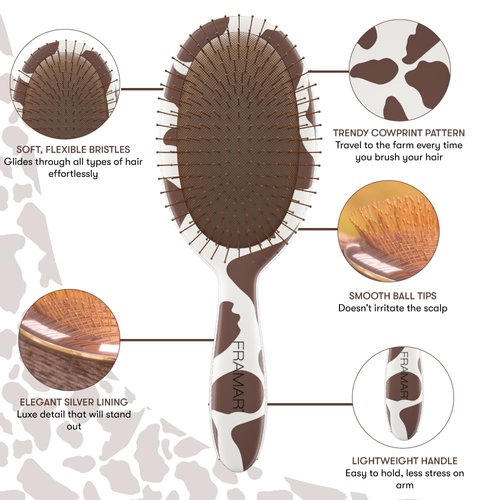 FRAMAR Curly Hair Detangler Brush – Detangler Brush For Curly Hair Cow Print Hairbrush For Curly Hair, Wet Hairbrushes For Woman, Womens Hair Brush For Thick Hair Cute Cow Stuff Brush Hair - Cow Print