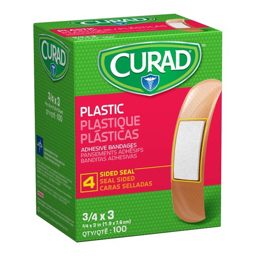 CURAD Plastic Adhesive Bandages, 3/4" x 3", Not Made from Natural Rubber Latex, Pack of 1200