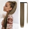 Sofeiyan Long Straight Ponytail Extension 26 inch Wrap Around Ponytail Synthetic Hair Extensions Clip in Ponytail Hairpiece for Women, Ash Brown Highlighted Bleach Blonde