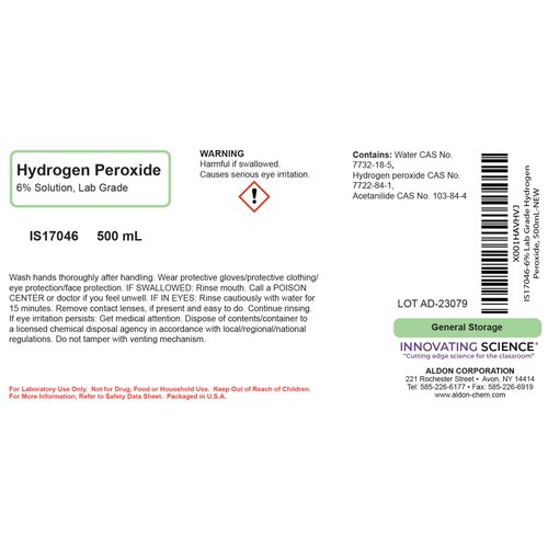 Innovating Science Hydrogen Peroxide 6% Solution, 500mL - Laboratory Grade - The Curated Chemical Collection