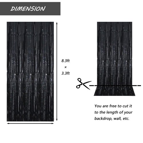 Acuteye Black Foil Fringe Curtain 3.3×8.3FT 6 Packs, Metallic Tinsel Curtains Party Streamers for Birthday Graduation Baby Shower Decoration (6pcs,3.3FT×8.3FT, Black)