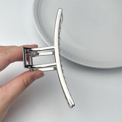 Ovche 2 Pack Gold or Siver Metal Claw Hair Clips No Slippage Stylish Hair Clamp Grip for Thick Hair Jaw Comb Hairclips Hair Catch with Teeth Hair Updo Grip for Bath,SPA,Washing,Makeup (Silver)