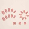 Enppode Pink Press on Nails Medium Fake Nails Square Acrylic Nails with Hearts Design Full Cover Nails 24 PC/Set