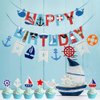 77Pcs Nautical Party Supplies for Boys Nautical Party Decorations Nautical Happy Birthday Banner Cupcake Toppers Balloons for Kids Girls Baby Shower Nautical Theme Birthday Party Decoration Supplies