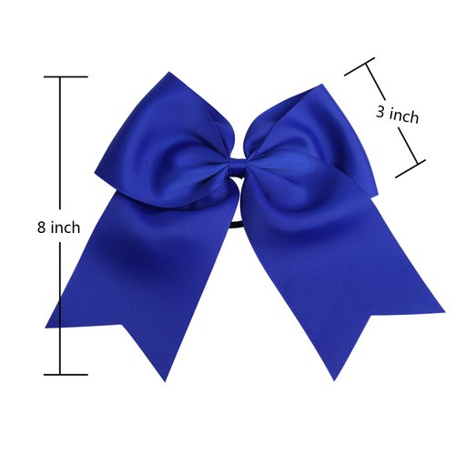 8 Inch Cheerleader Bows Ponytail Holder Cheerleading Bows Hair Tie(Royal Blue)