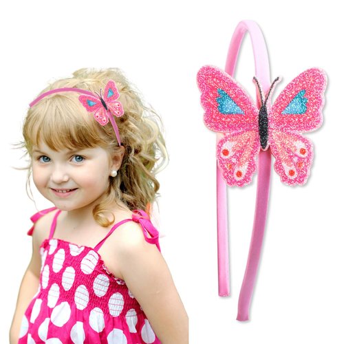 AIUPUOC Butterfly Headband Spring Headbands for Girls Pink Butterfly Hair Accessories with Glitter Design Pink Butterfly Headpiece Hair Bopper Hair Band