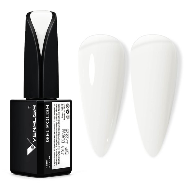 VENALISA Milky White Gel Nail Polish, 15ml Neutral Milky Off White Gel Polish Set Jelly Nude Color Translucent Nail Soak Off UV LED Nail Gel Polish Nail Art Starter Manicure Salon DIY at Home, 0.53 OZ