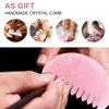 ideayard Gua Sha Comb for Women Head Scalp Massage Tool Hand Made Rose Quartz Comb Polished Round Tooth Point Massager Therapy Tool for Gift