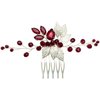 BETITETO Bridal Hair Comb Emerald Green Crystal Gold Leaf Vine Hair Piece Accessories for Wedding Bride Women Party (Wine Red)