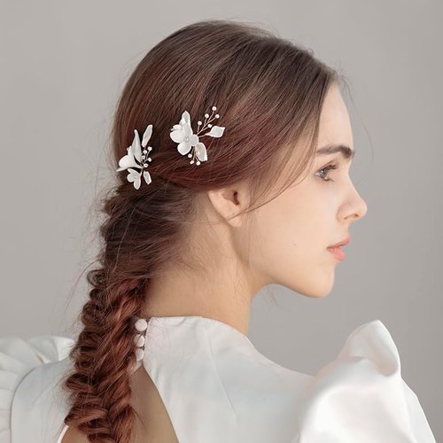 Handmade Wedding Hair Pins White Flower Wedding Hair Accessories for Brides Bridesmaids Party